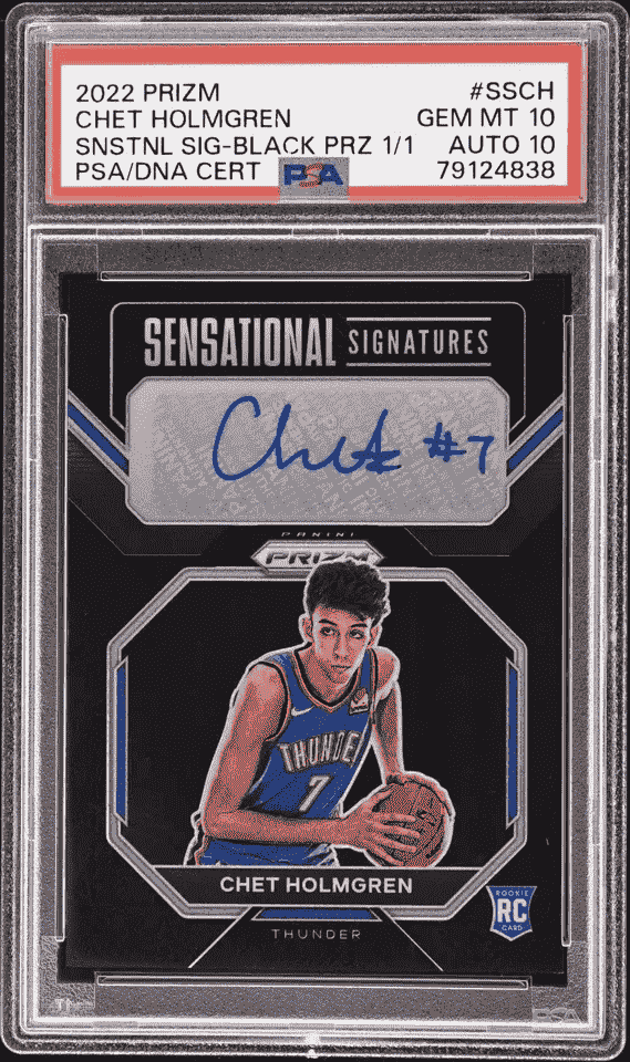 Chet Holmgren Prizm sensational signatures Rookie NBA trading card